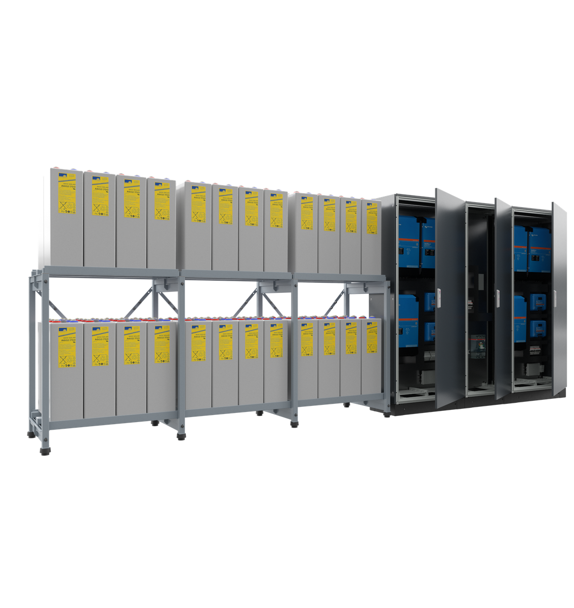 Product afbeelding van de modulair energieopslagsysteem Qurmit XL met batterijrekken en omvormerkasten